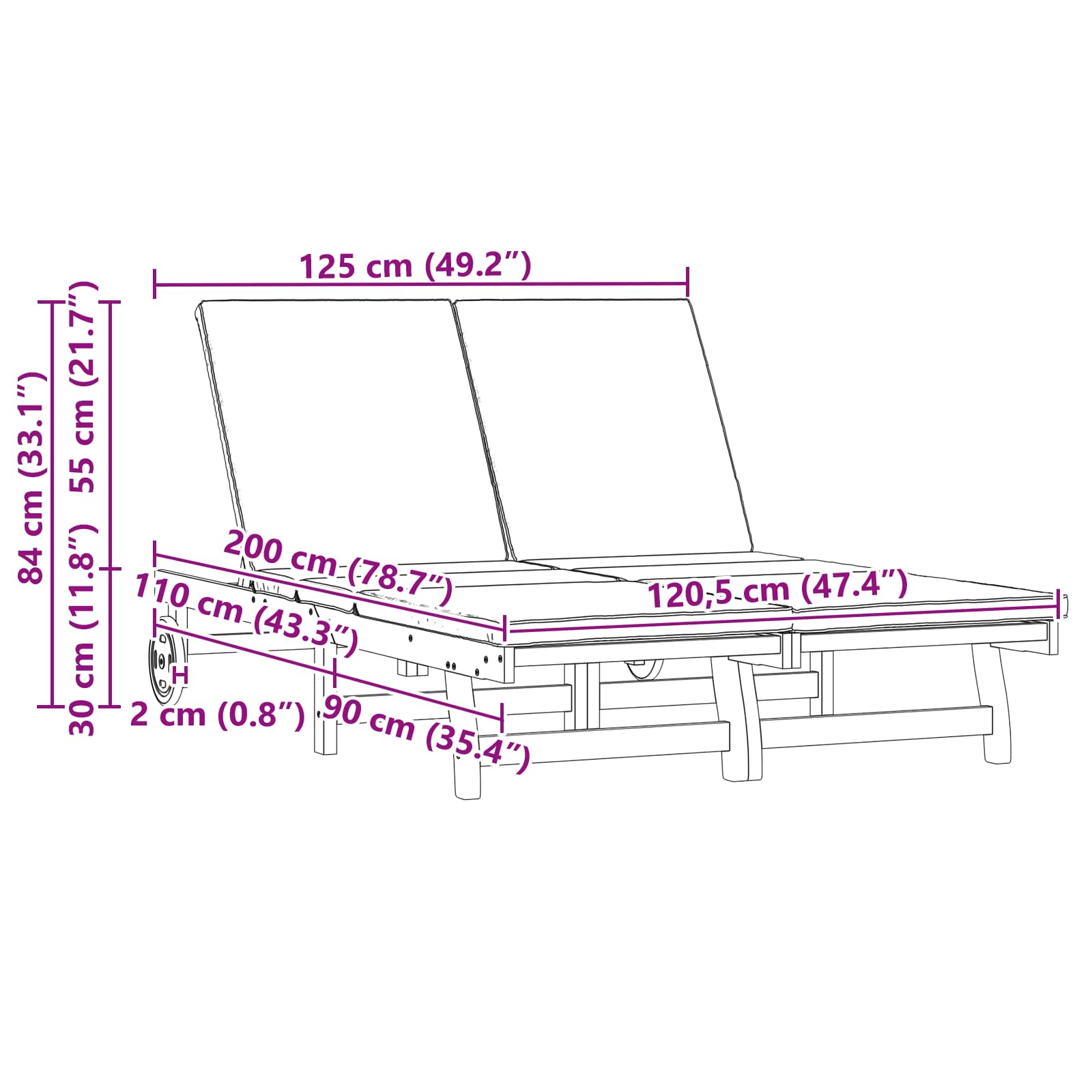 Solstol 2-person Brun 63 x 199 x 85 cm Solid akasietre vidaXL