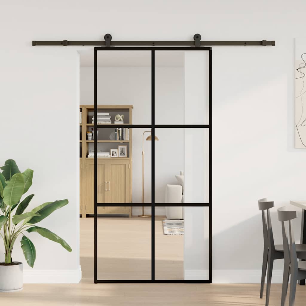 Skyvedør med monteringssett 102x205 cm ESG glass og aluminium vidaXL