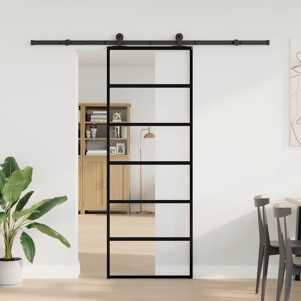 Skyvedør med monteringssett 76x205 cm ESG glass og aluminium vidaXL