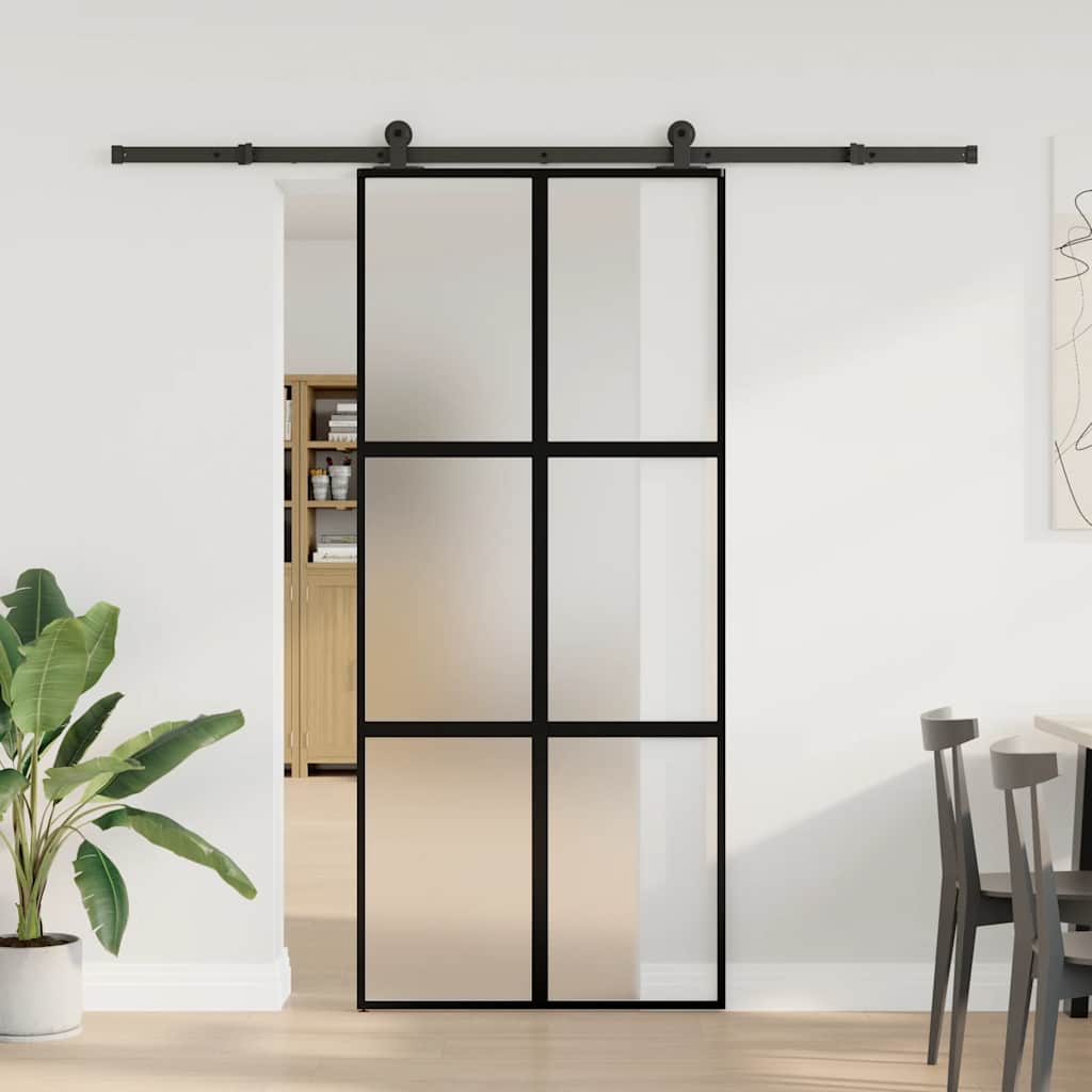 Skyvedør med monteringssett 90x205 cm herdet glass og aluminium vidaXL