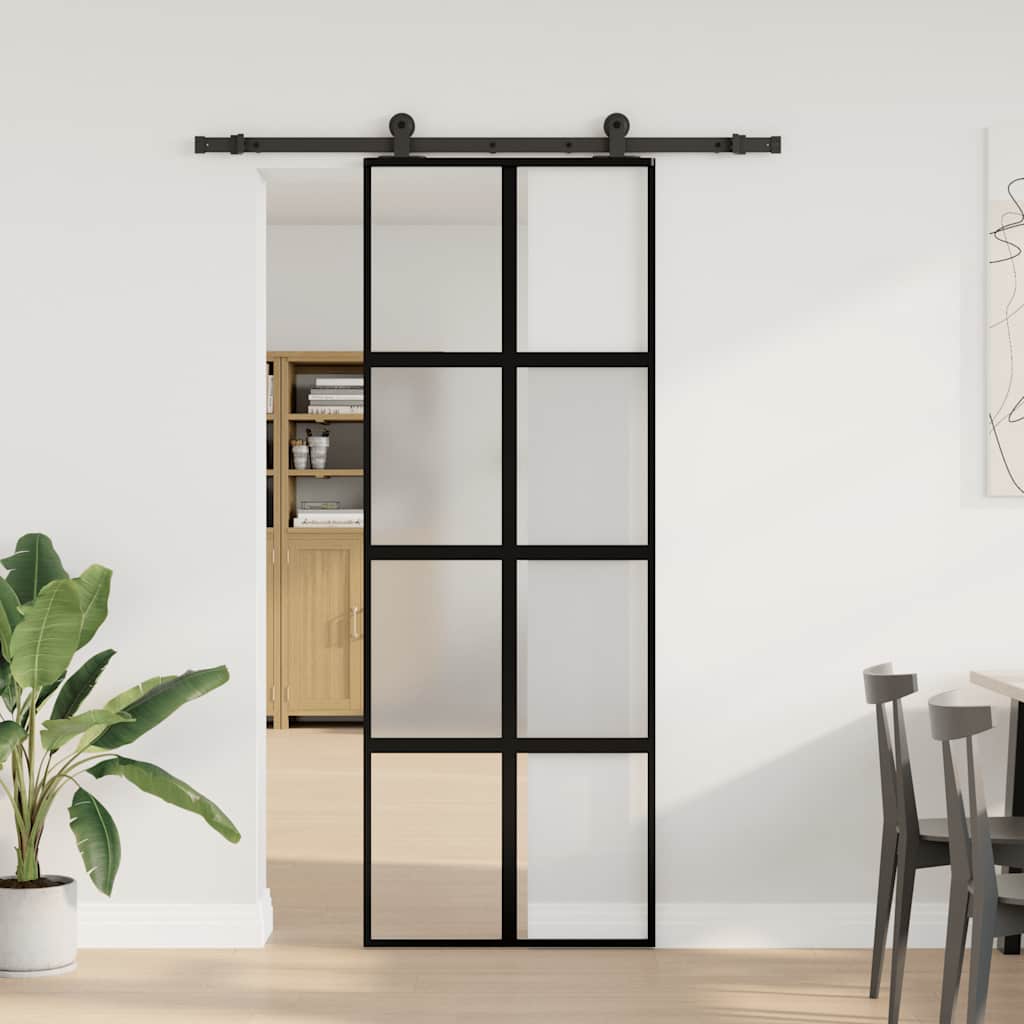 Skyvedør med monteringssett 76x205 cm herdet glass og aluminium