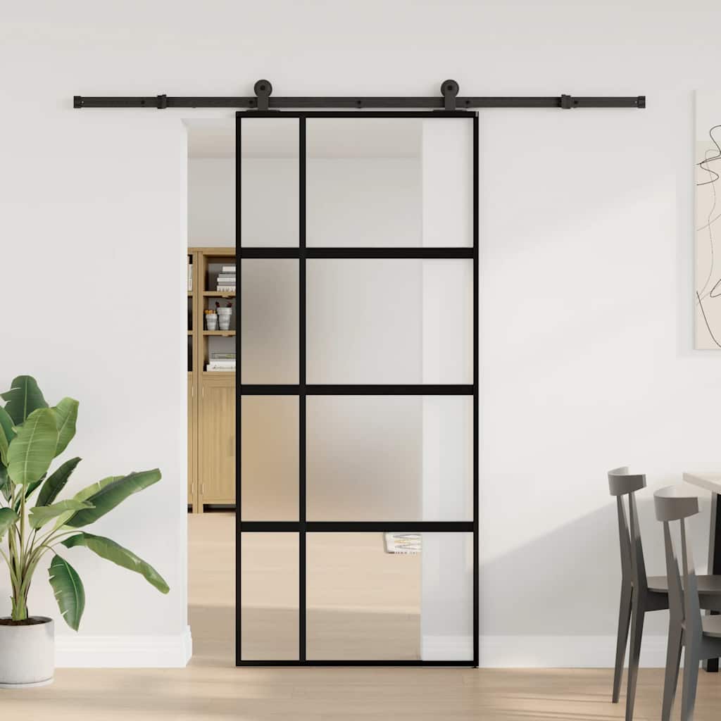 Skyvedør med monteringssett 90x205 cm herdet glass og aluminium vidaXL