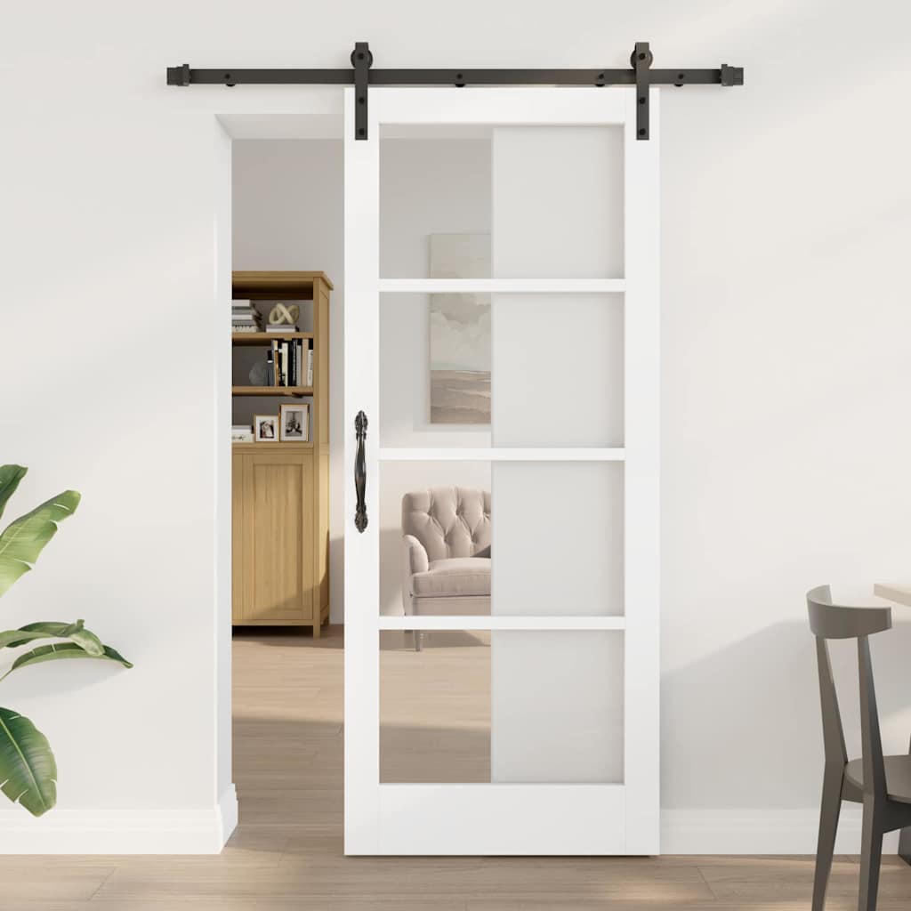 Skyvedør ORKDAL Hvit 83 x 202 cm Massivt furutre og glass