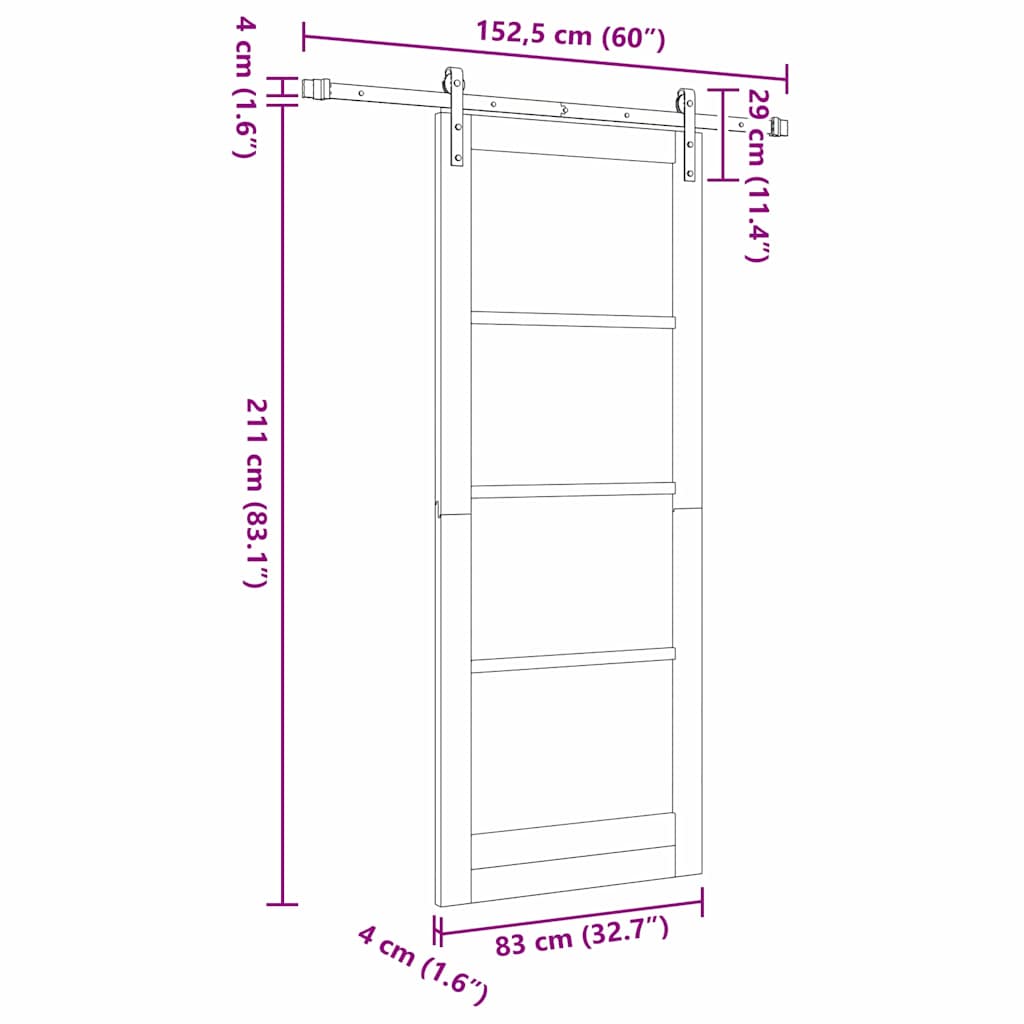Skyvedør ORKDAL Hvit 83 x 211 cm Massivt furutre og glass