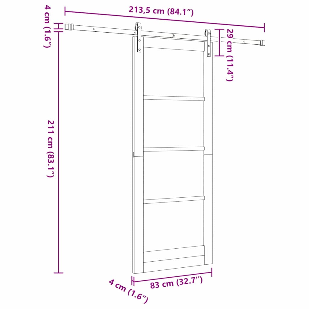 Skyvedør ORKDAL Hvit 83 x 211 cm Massivt furutre og glass