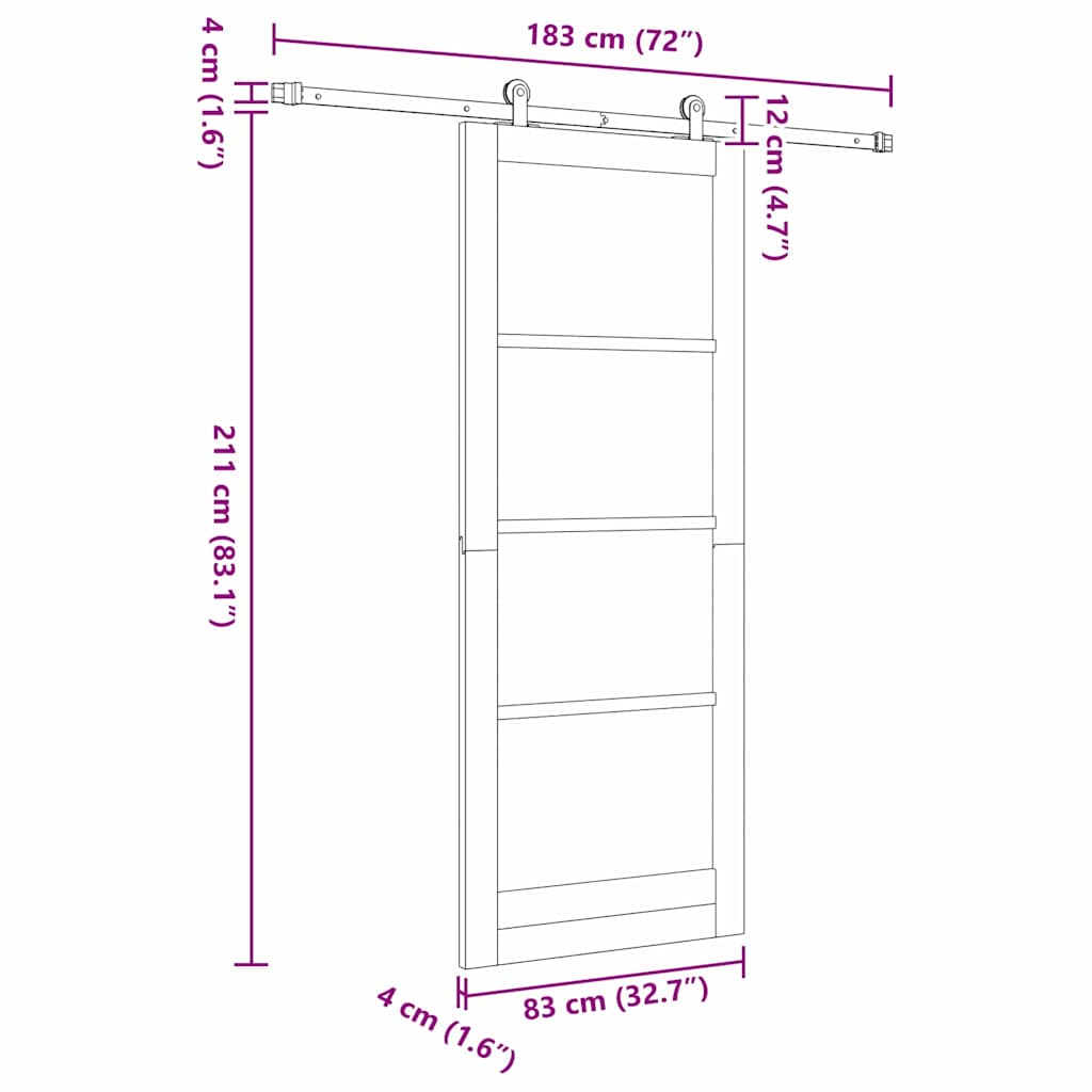 Skyvedør ORKDAL Hvit 83 x 211 cm Massivt furutre og glass
