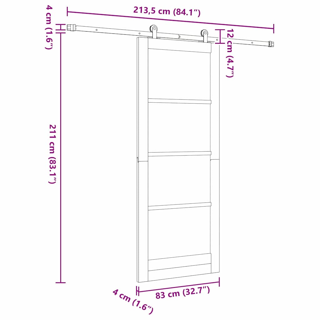 Skyvedør ORKDAL Hvit 83 x 211 cm Massivt furutre og glass