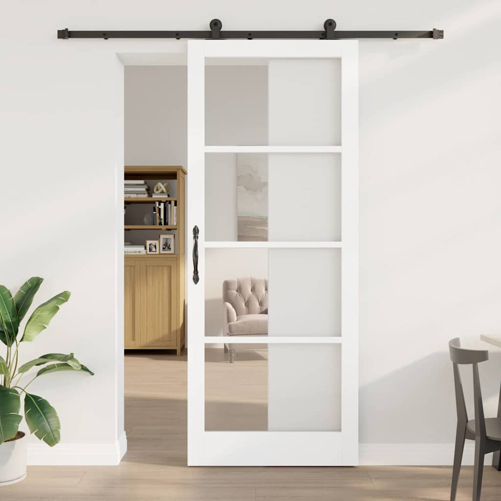 Skyvedør ORKDAL Hvit 93 x 232 cm Massivt furutre og glass