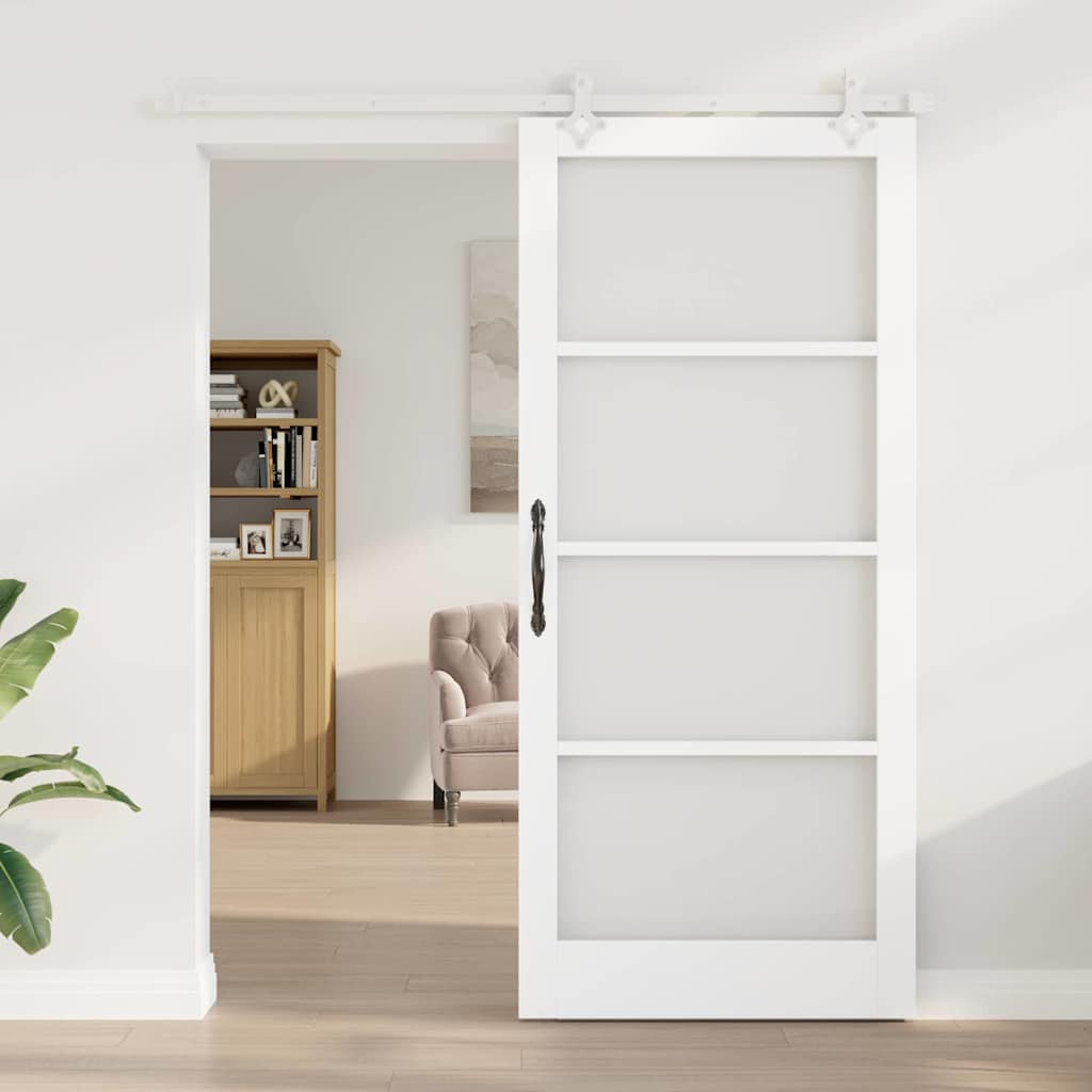 Skyvedør Hvit 93 x 211 cm Massivt furutre og glass