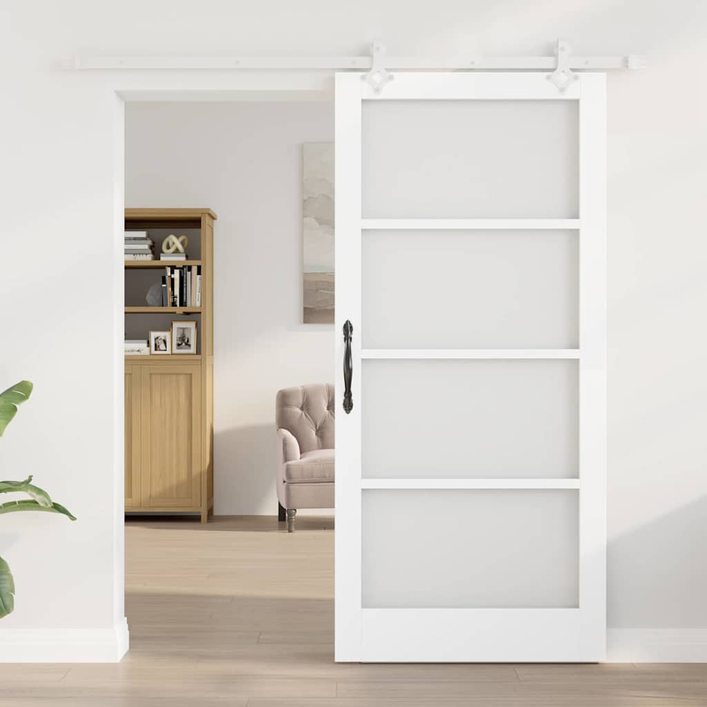 Skyvedør Hvit 93 x 202 cm Massivt furutre og glass