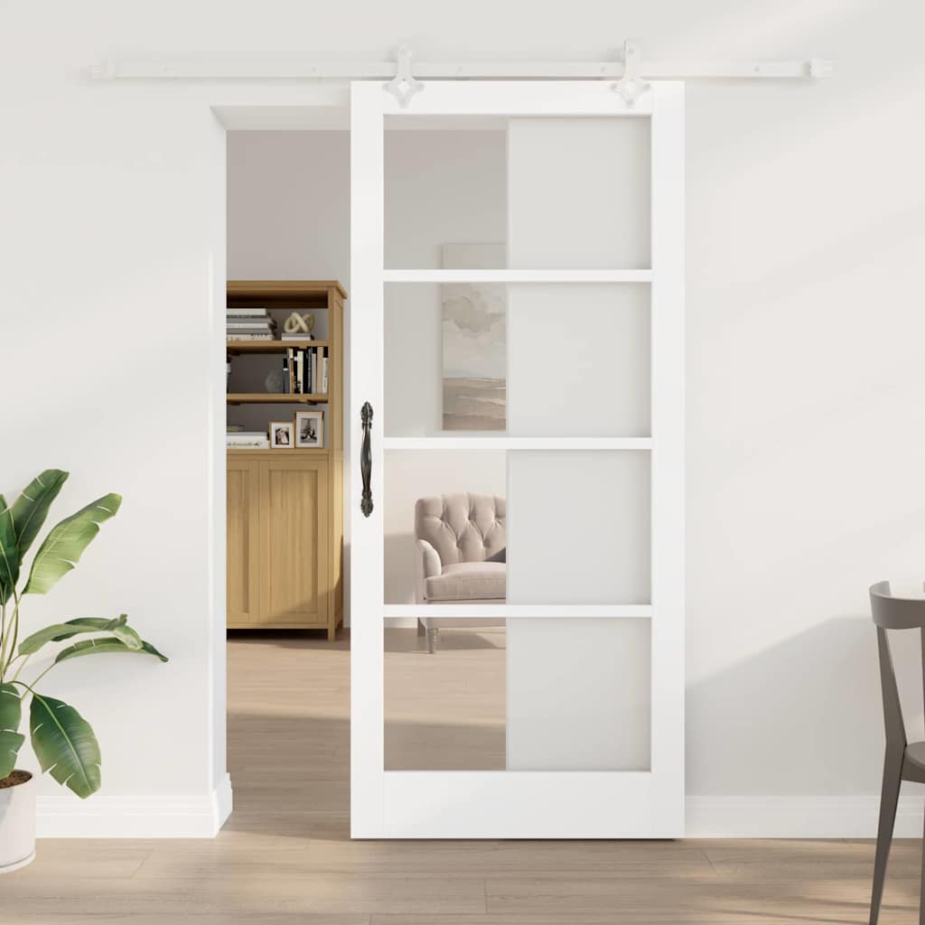 Skyvedør Hvit 93 x 211 cm Massivt furutre og glass