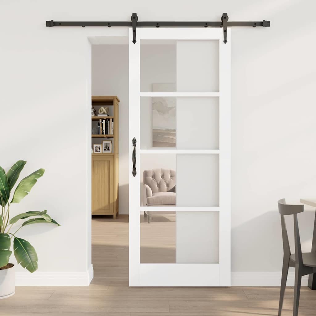 Skyvedør Hvit 83 x 211 cm Massivt furutre og glass