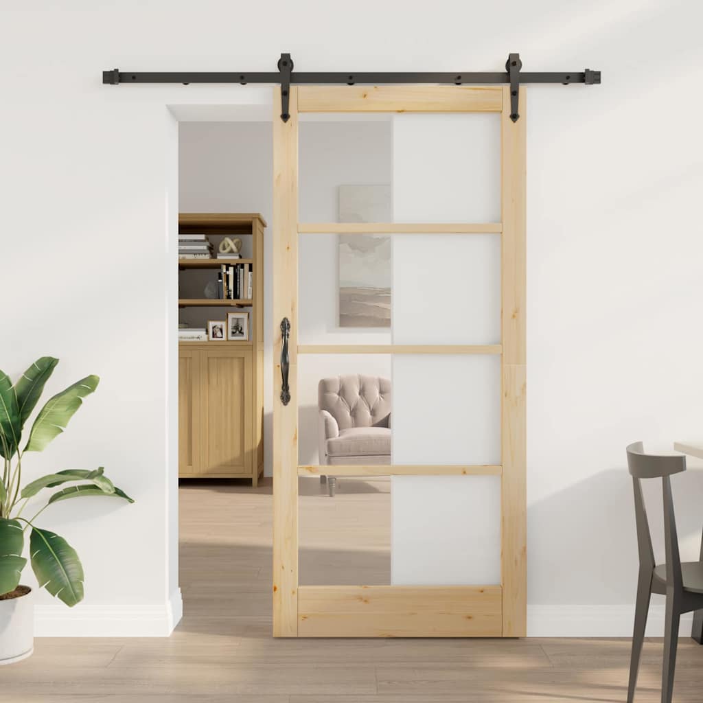 Skyvedør Naturlig 93 x 202 cm Massivt furutre og glass