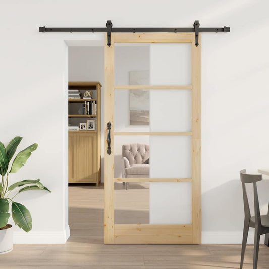 Skyvedør Naturlig 93 x 202 cm Massivt furutre og glass