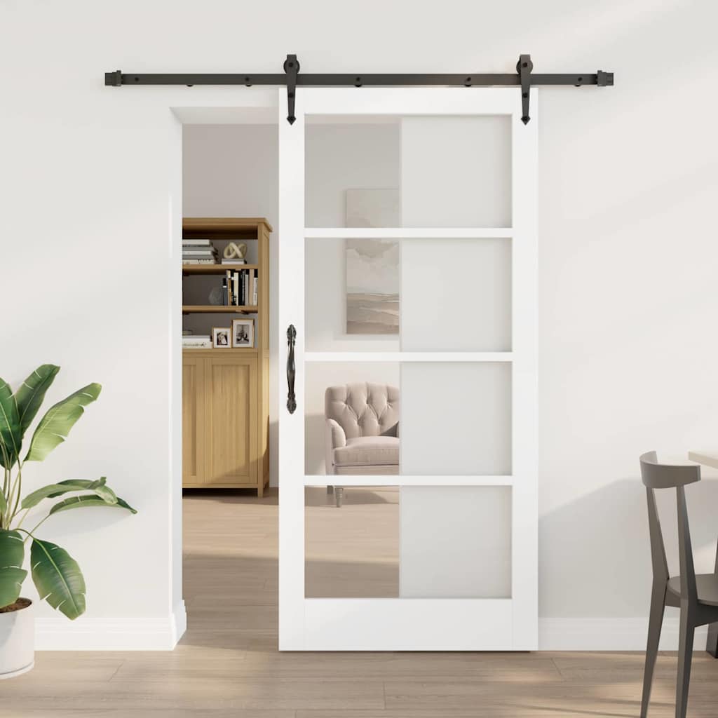 Skyvedør Hvit 93 x 202 cm Massivt furutre og glass