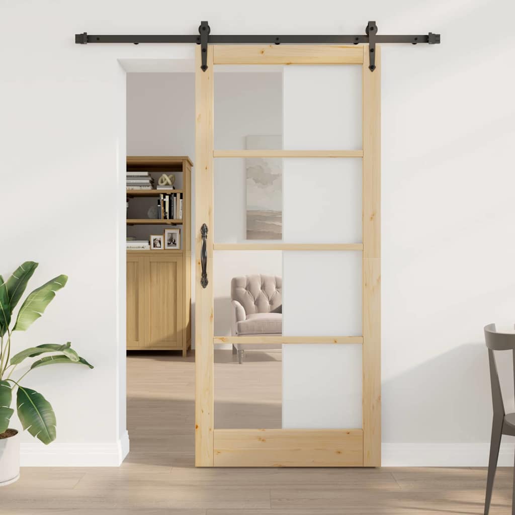 Skyvedør Naturlig 93 x 211 cm Massivt furutre og glass