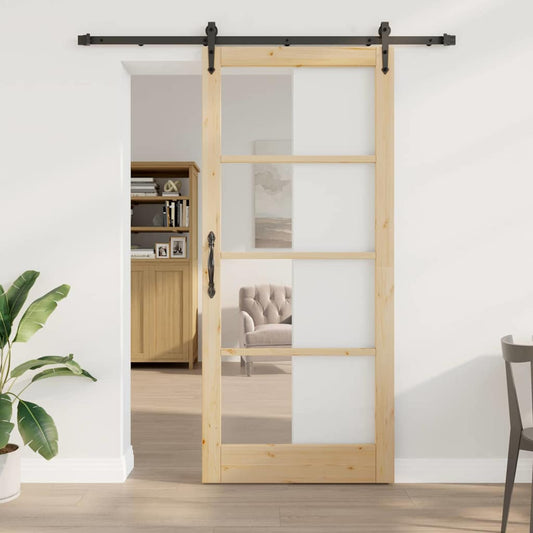 Skyvedør Naturlig 93 x 211 cm Massivt furutre og glass