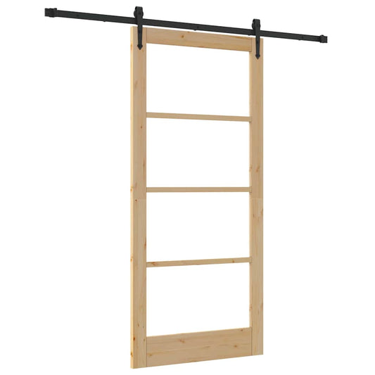Skyvedør Naturlig og svart 93 x 202 cm Massivt furutre og glass