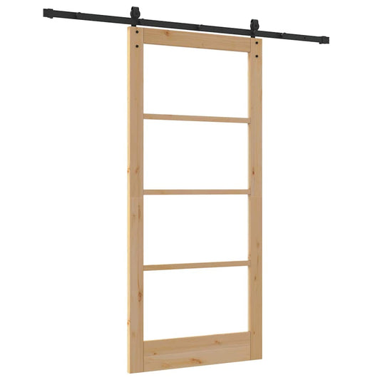 Skyvedør Naturlig og svart 93 x 202 cm Massivt furutre og glass