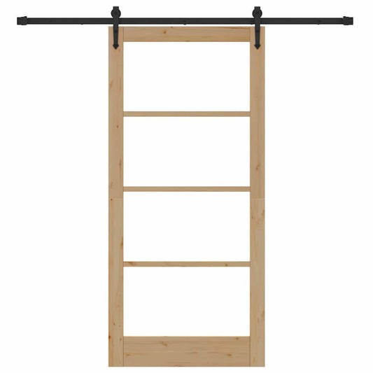 Skyvedør Naturlig og svart 93 x 202 cm Massivt furutre og glass