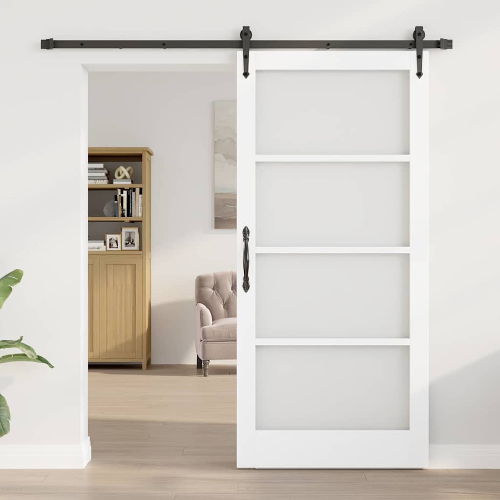 Skyvedør Hvit og svart 93 x 202 cm Massivt furutre og glass