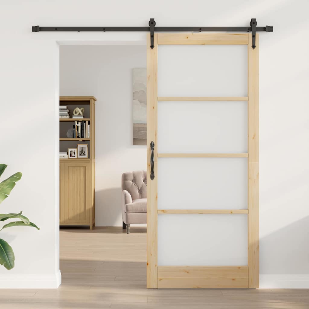 Skyvedør Naturlig og svart 93 x 211 cm Massivt furutre og glass