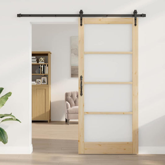 Skyvedør Naturlig og svart 93 x 211 cm Massivt furutre og glass