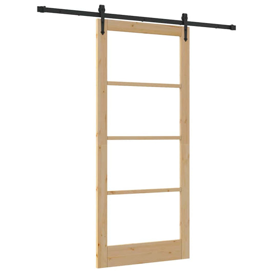 Skyvedør Naturlig og svart 93 x 211 cm Massivt furutre og glass