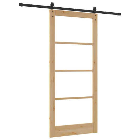 Skyvedør Naturlig og svart 93 x 211 cm Massivt furutre og glass