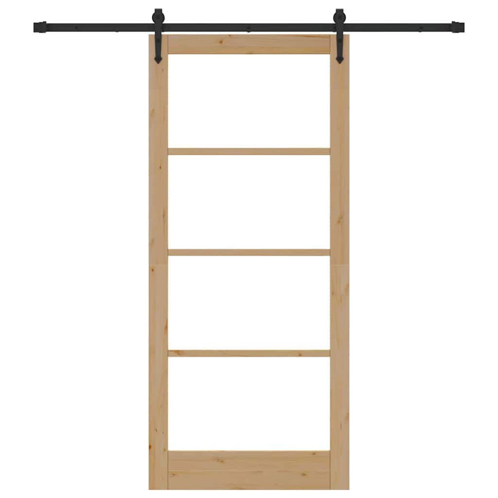 Skyvedør Naturlig og svart 93 x 211 cm Massivt furutre og glass