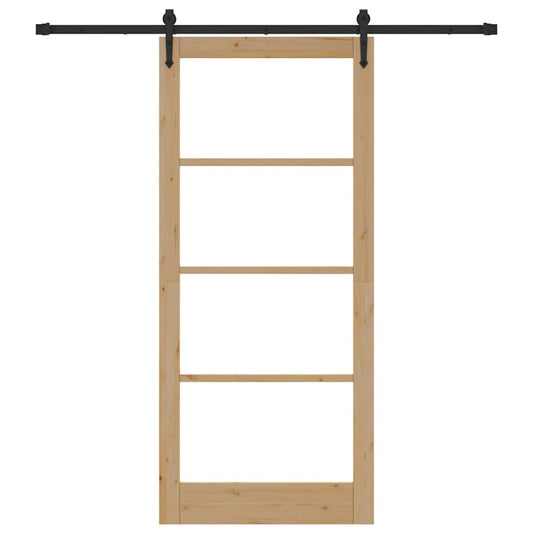 Skyvedør Naturlig og svart 93 x 211 cm Massivt furutre og glass
