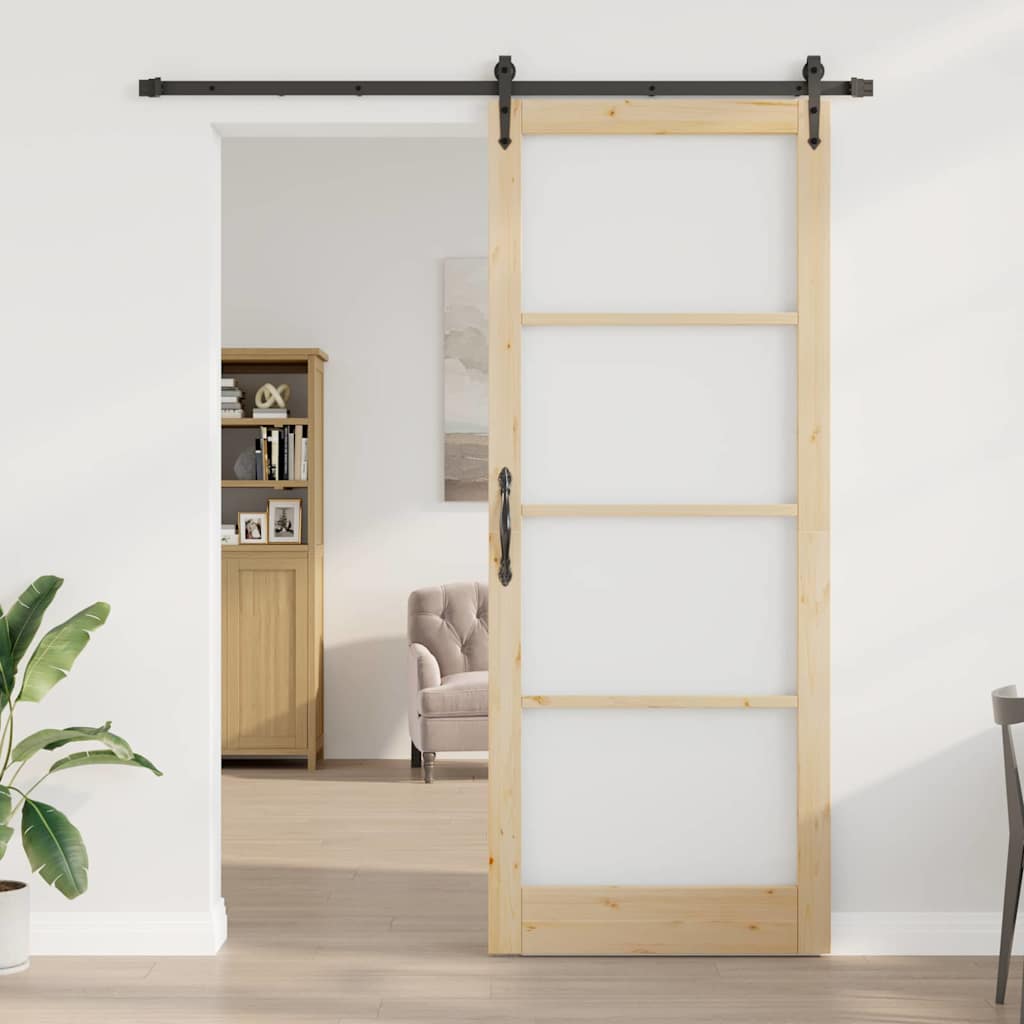 Skyvedør Naturlig og svart 93 x 232 cm Massivt furutre og glass