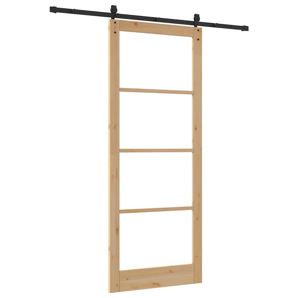 Skyvedør Naturlig og svart 93 x 232 cm Massivt furutre og glass