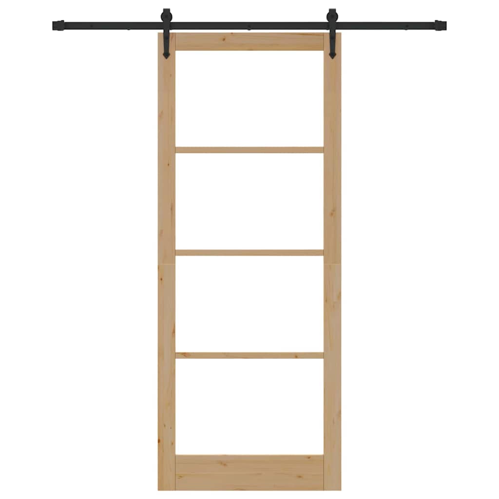 Skyvedør Naturlig og svart 93 x 232 cm Massivt furutre og glass