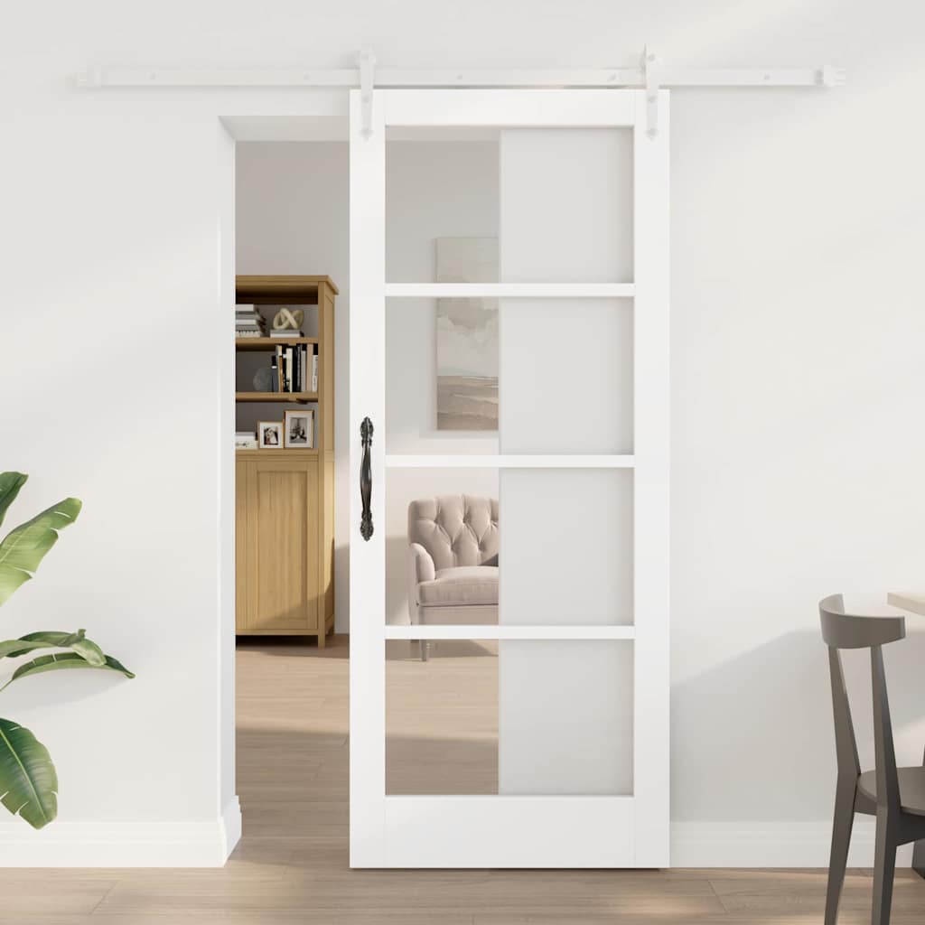 Skyvedør 83 x 202 cm Massivt furutre og glass Hvit