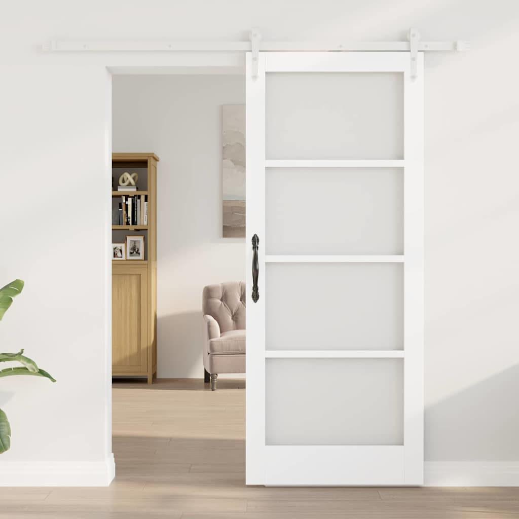 Skyvedør 83 x 202 cm Massivt furutre og glass Hvit