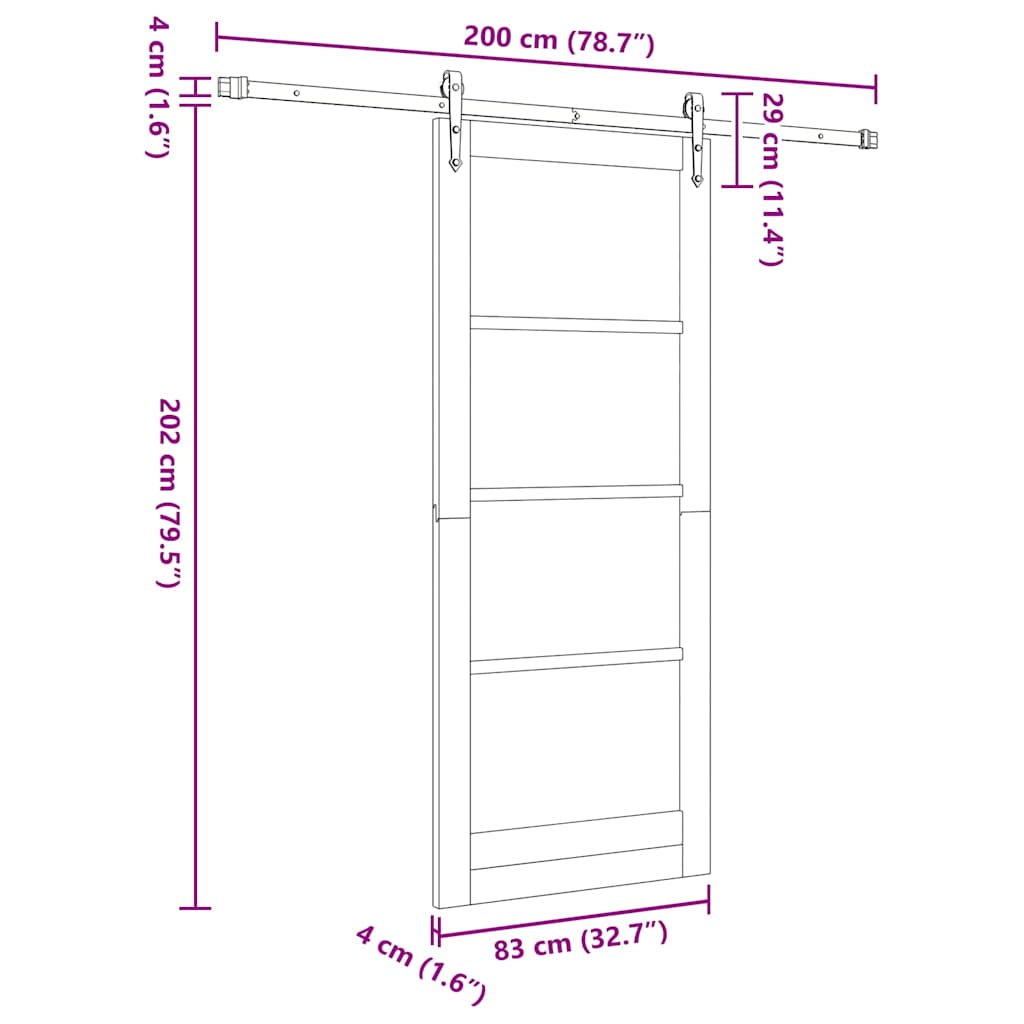 Skyvedør 83 x 202 cm Massivt furutre og glass Hvit