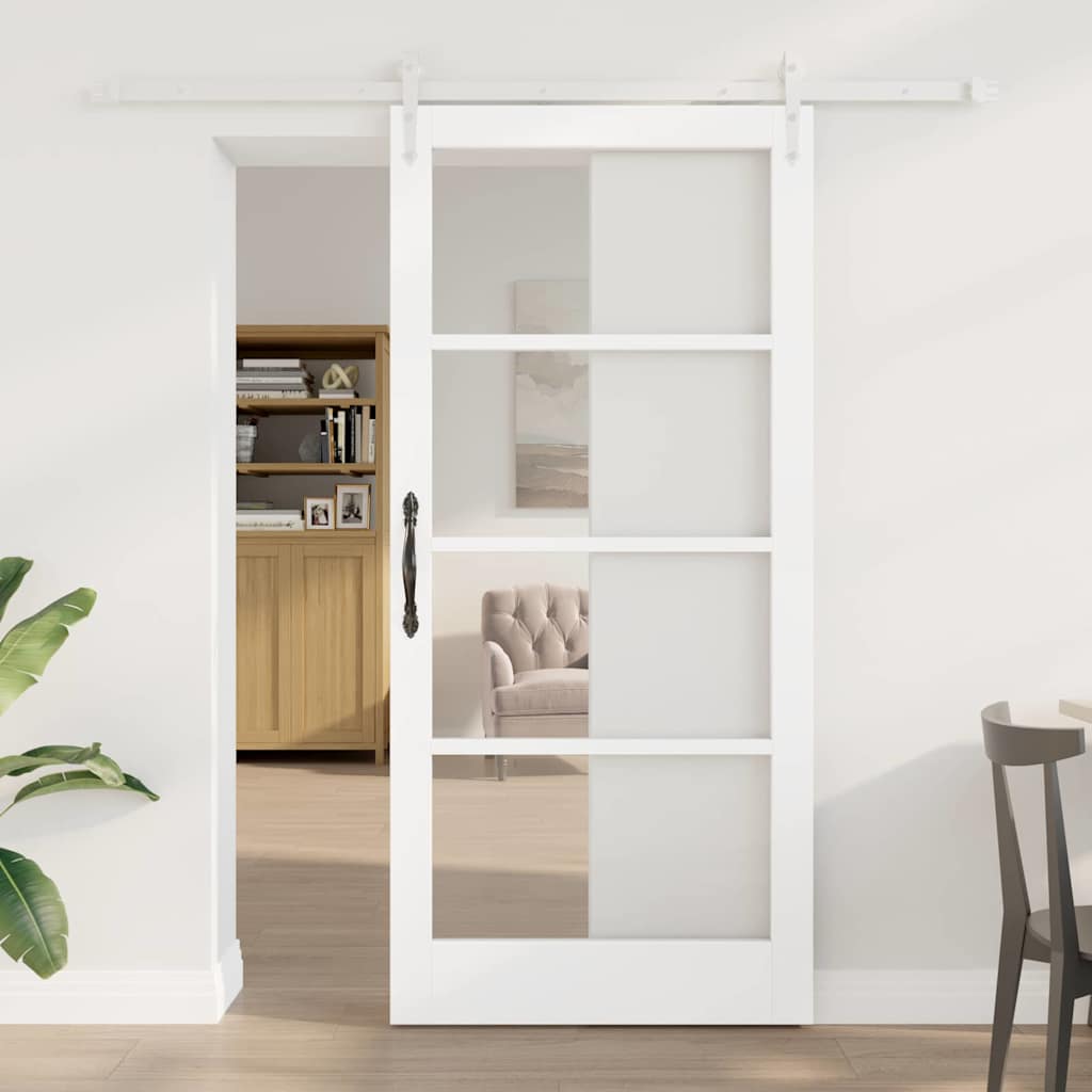 Skyvedør Hvit 93 x 202 cm Massivt furutre og glass