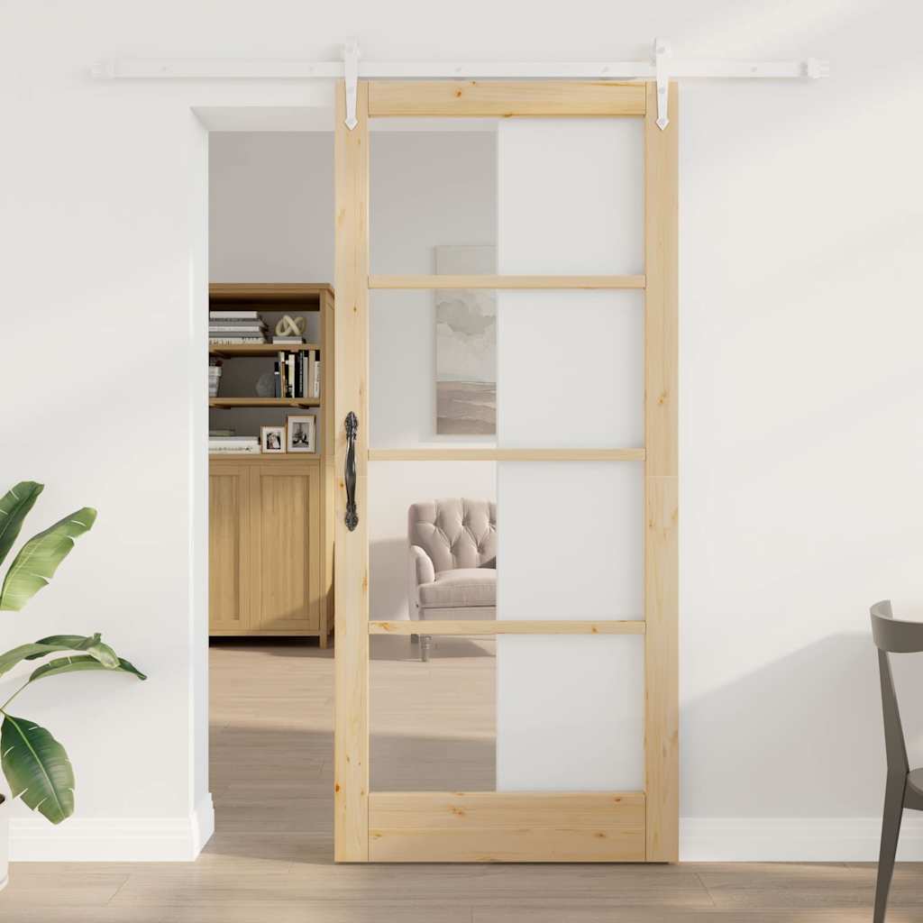 Skyvedør Naturlig 93 x 211 cm Massivt furutre og glass