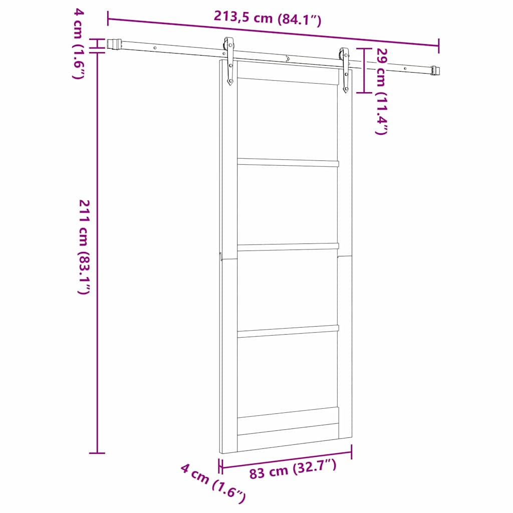 Skyvedør ORKDAL Hvit 83 x 211 cm Massivt furutre og glass
