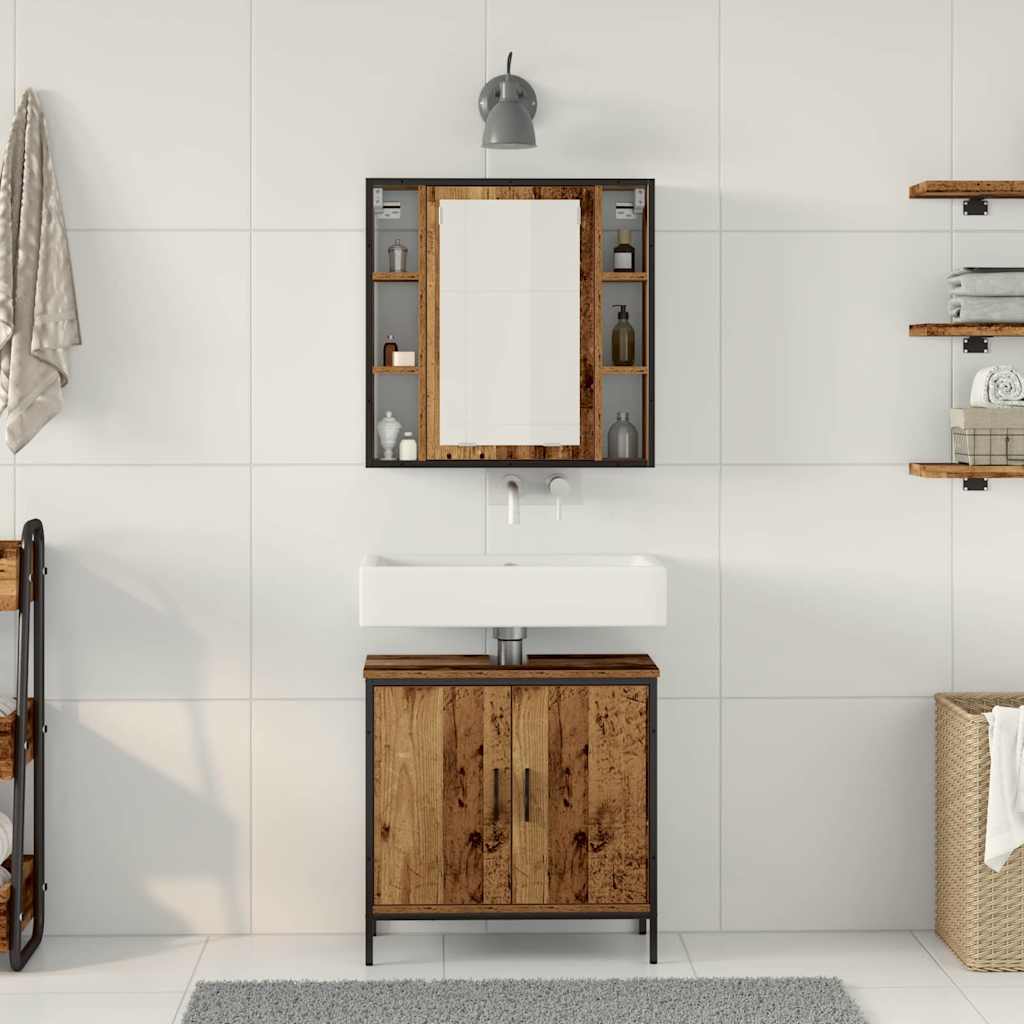 Baderomsinnredningssett med hylle 2 pcs Brun Konstruert tre