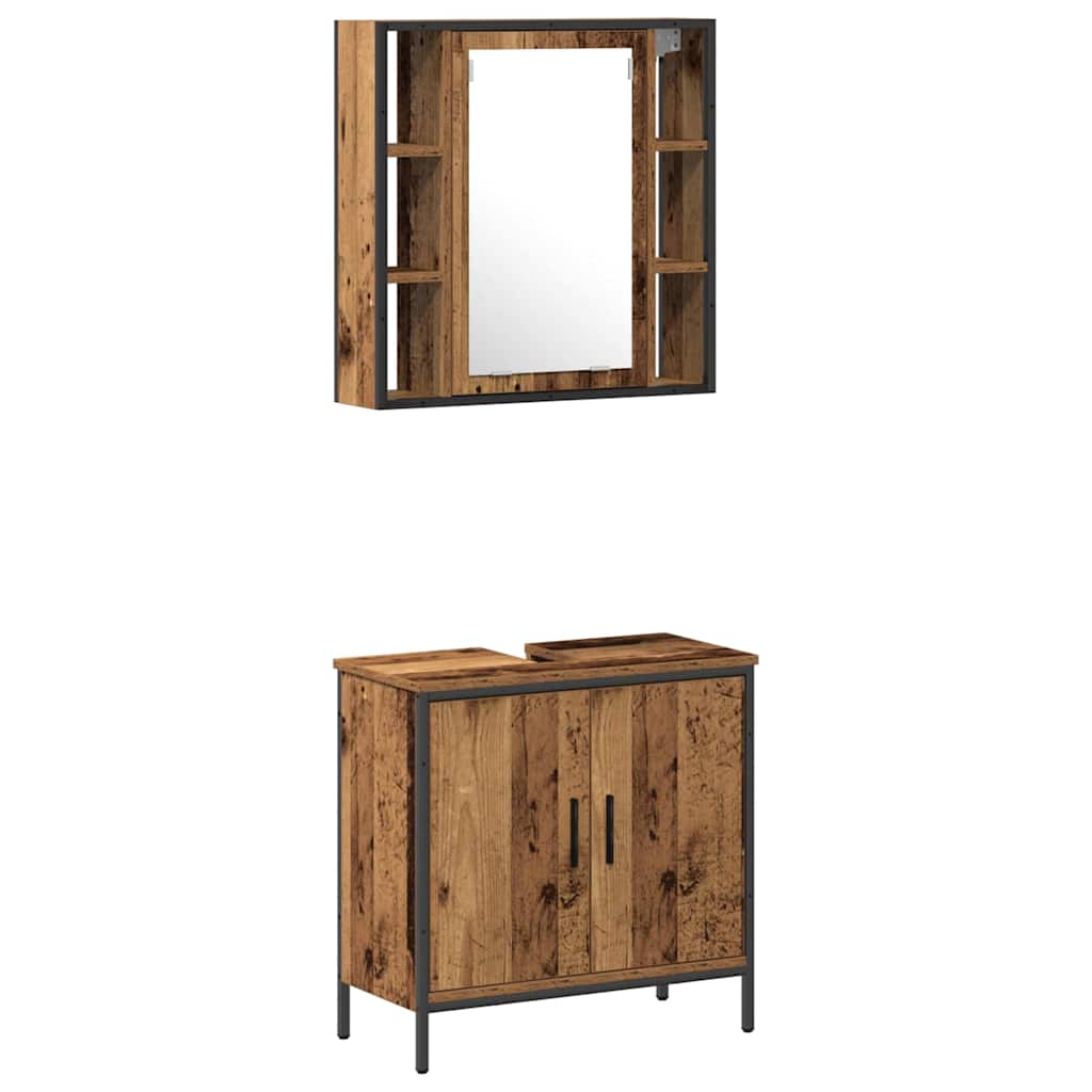 Baderomsinnredningssett med hylle 2 pcs Brun Konstruert tre