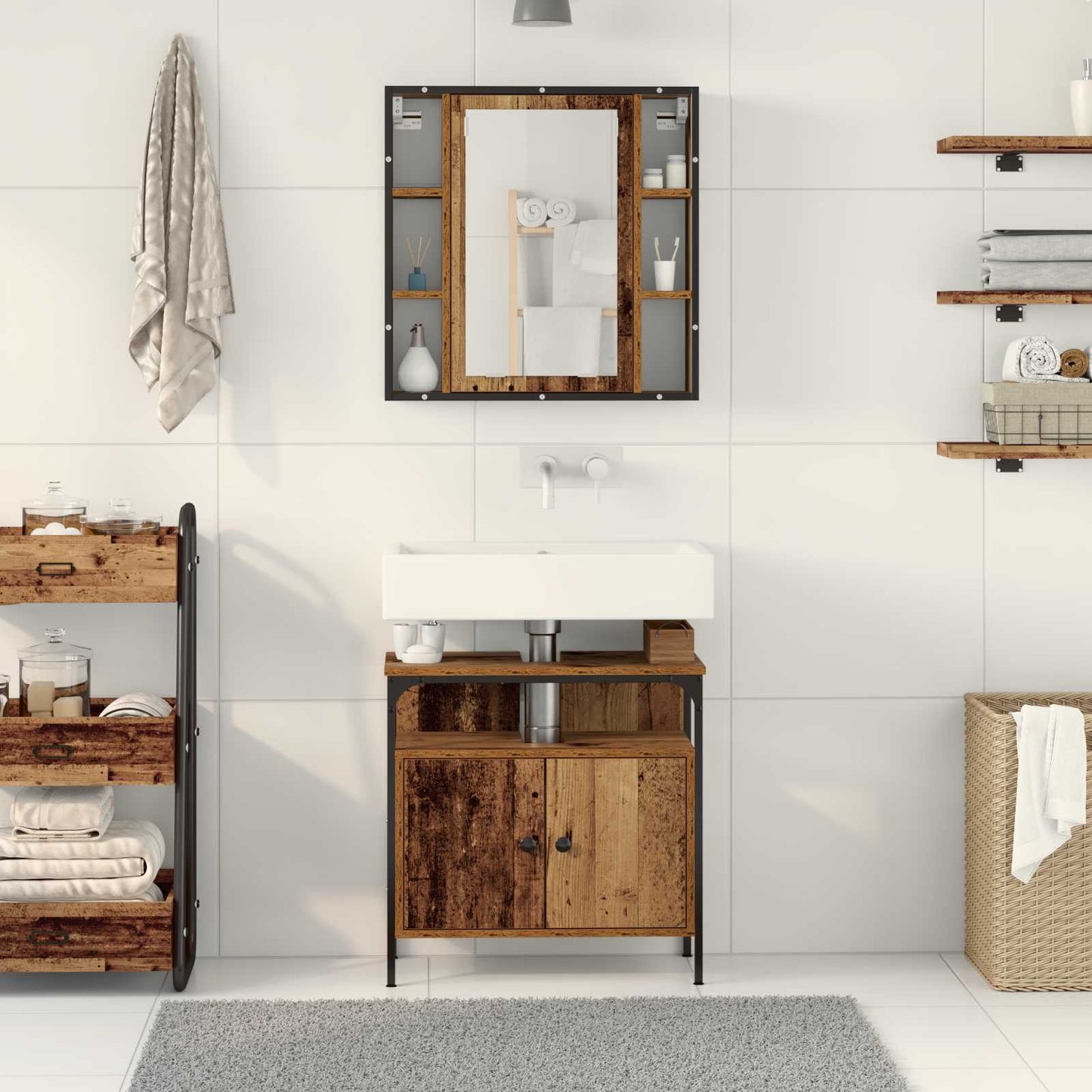 Baderomsinnredningssett med hylle 2 pcs Brun Konstruert tre