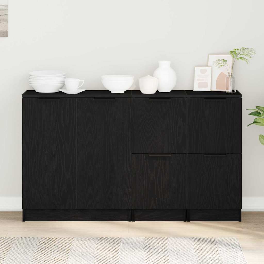 Serviesskap 3 pcs Svart Eik Konstruert tre