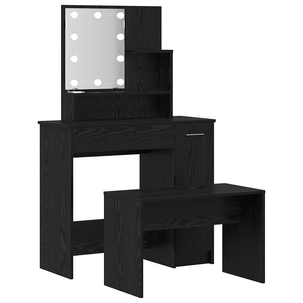 LED Sminkebordsett med speillys 2 pcs Svart Eik Konstruert tre