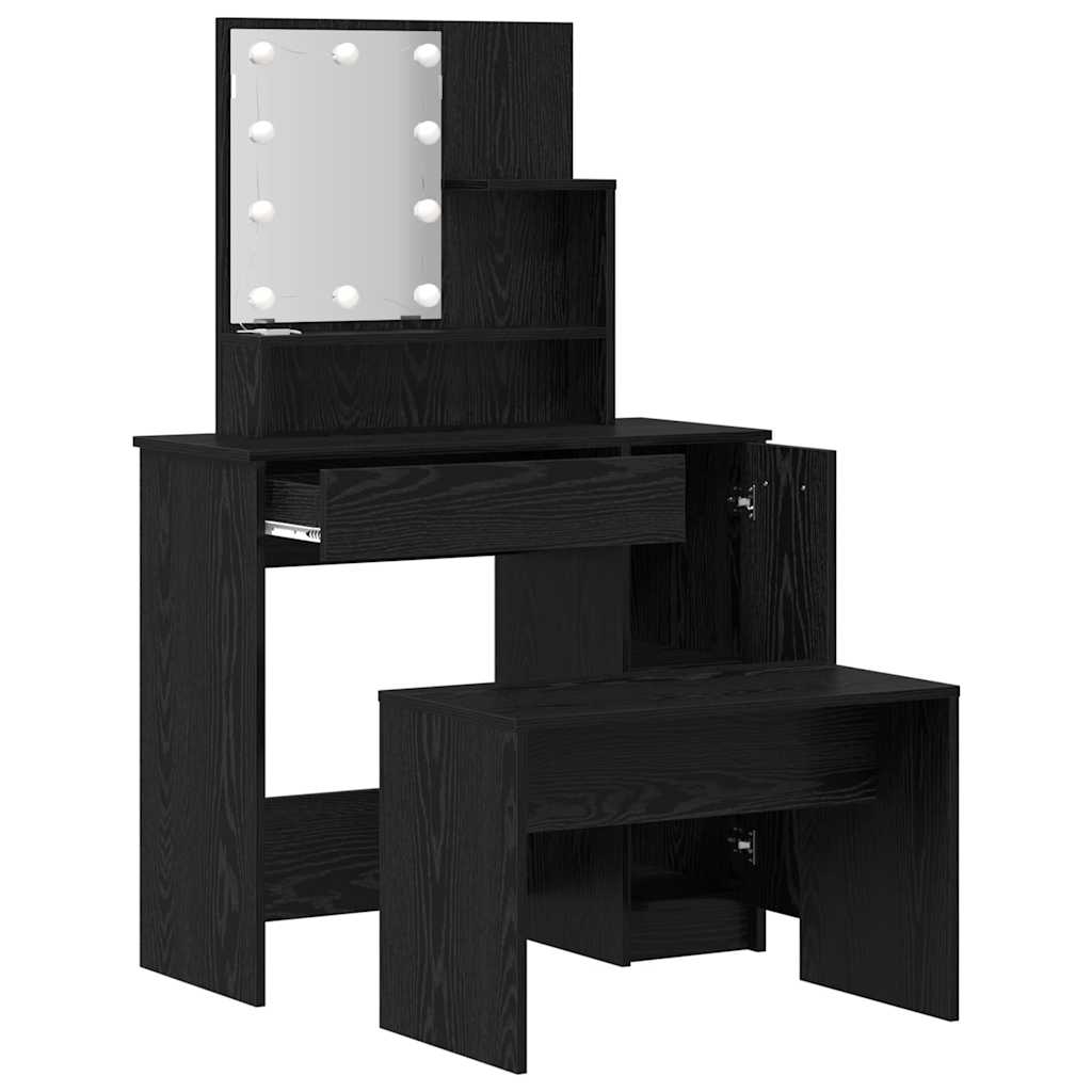 LED Sminkebordsett med speillys 2 pcs Svart Eik Konstruert tre