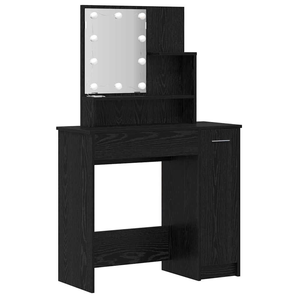 LED Sminkebordsett med speillys 2 pcs Svart Eik Konstruert tre