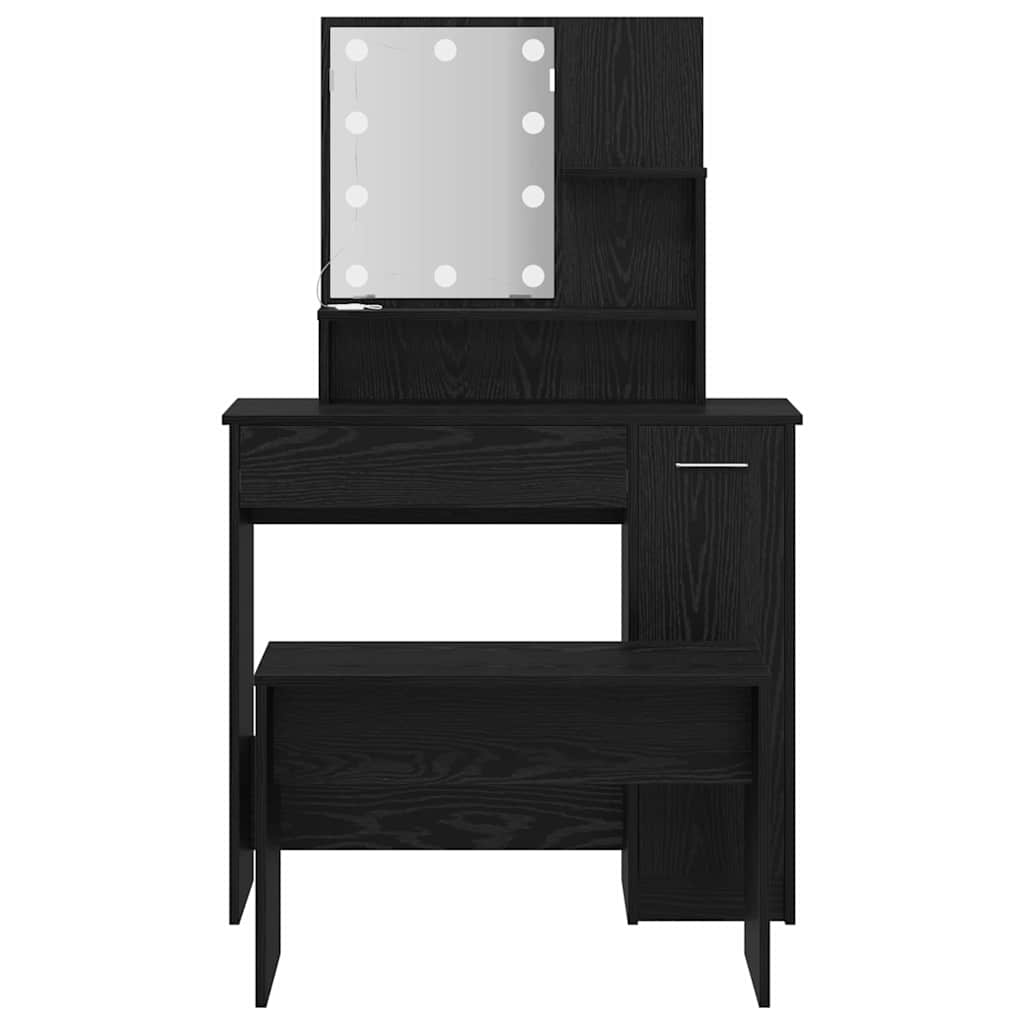 LED Sminkebordsett med speillys 2 pcs Svart Eik Konstruert tre