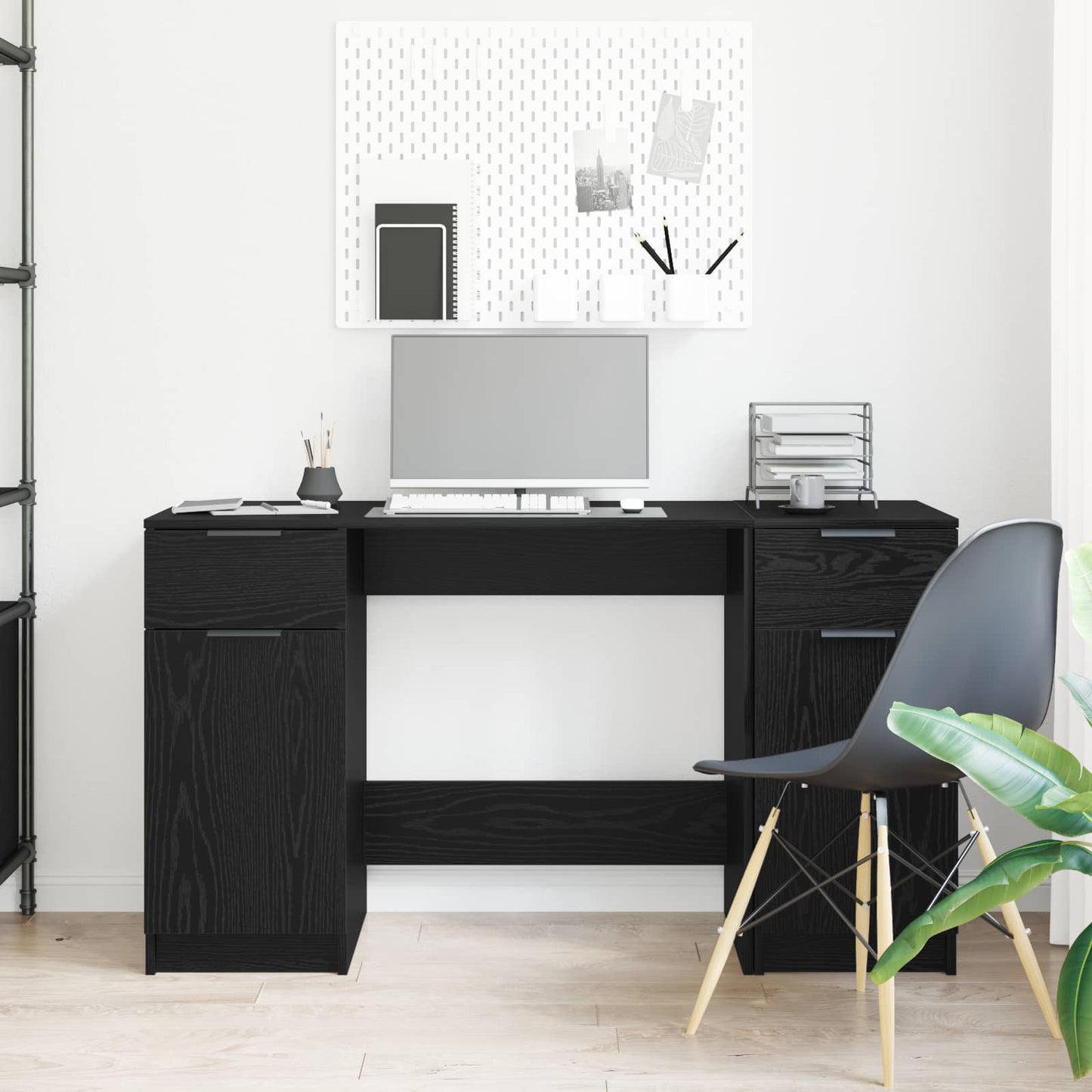 Skrivebord med skuff Svart Eik 133 x 50 x 75 cm Konstruert tre