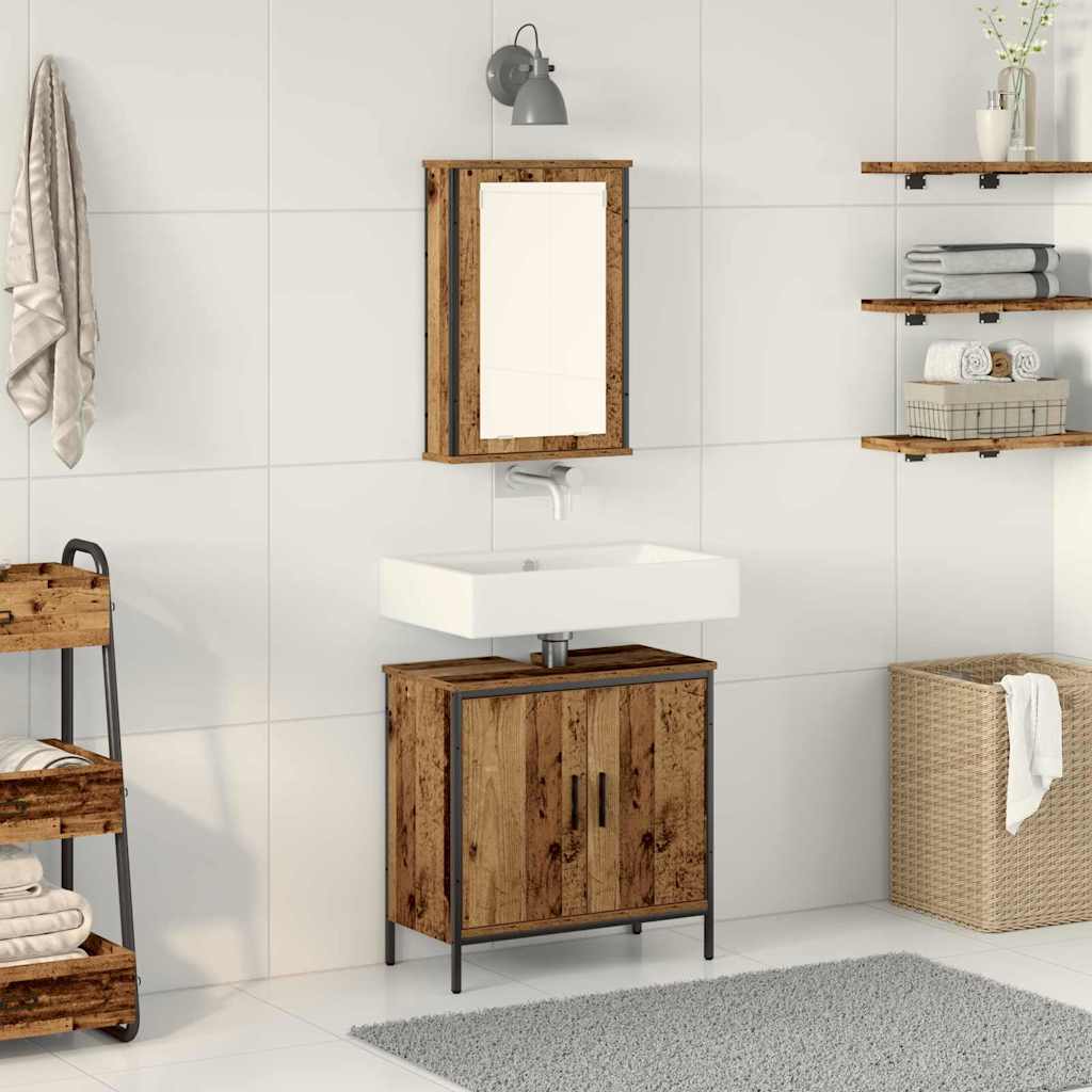 Baderomsinnredningssett med hylle 2 pcs Brun Konstruert tre